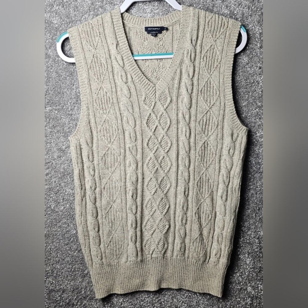 SuitSupply Cashmere Vest Mens Sm Beige Grandpacore Golf Cable Knit Old Money